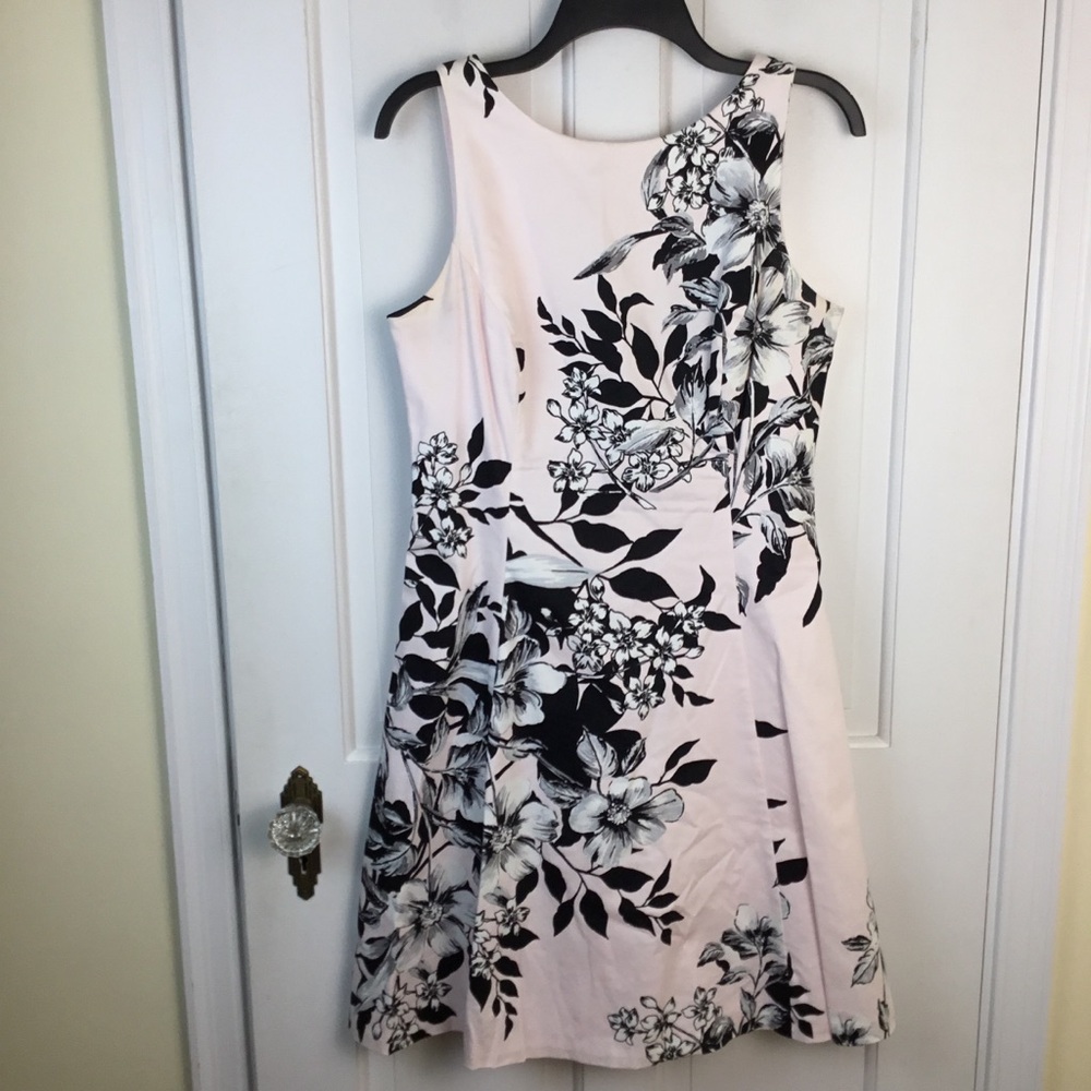 Ralph Lauren Pink Black Fit and Flare Midi Dress 18" bust line 39" length